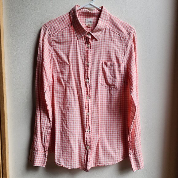 J.Crew Lightweight Peach/Cream Plaid Button Down Shirt Size Medium - Picture 1 of 16